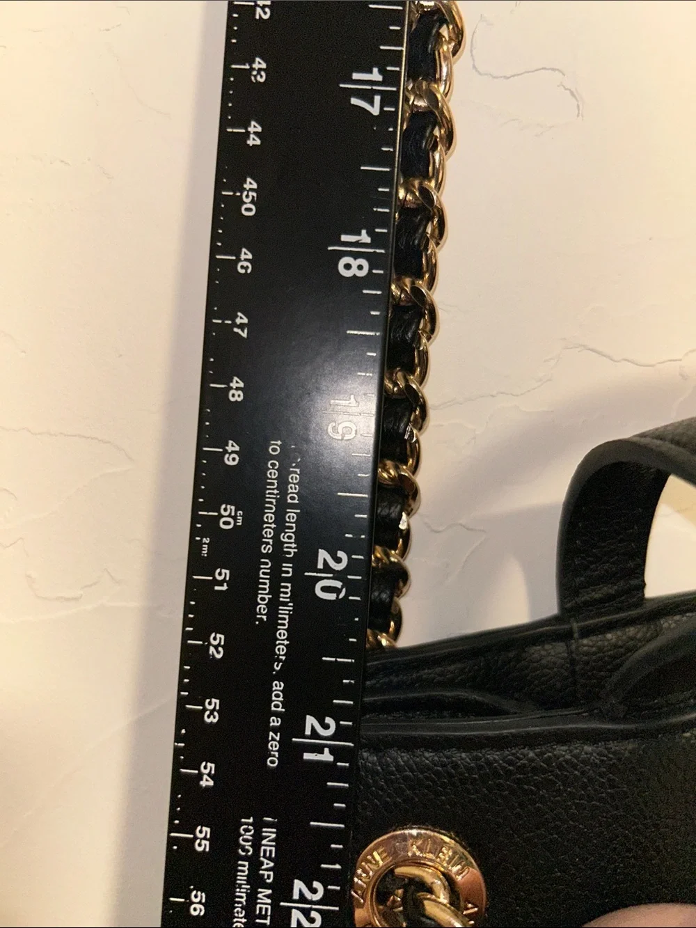 Anne Klein textured black leather look PVC satchel bag.